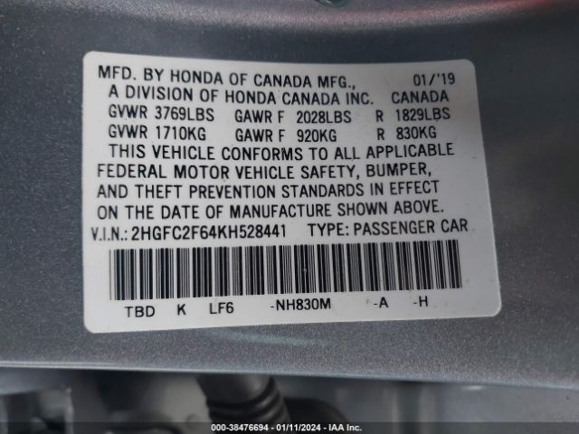 2HGFC2F64KH528441 Honda Civic Lx