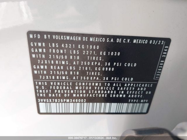 3VVSX7B25PM346002 Volkswagen Taos 1.5t Se