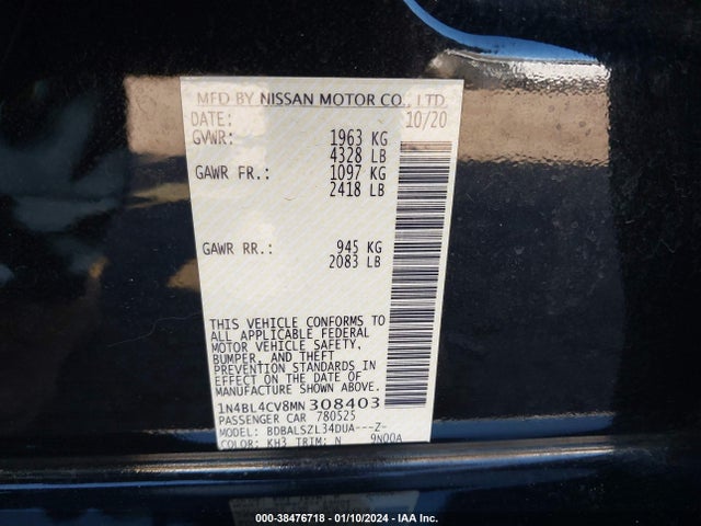 Nissan Altima Sr Fwd 2021 1N4BL4CV8MN308403 Image 9