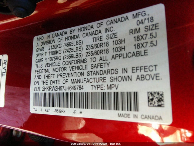 Honda CR-V EX 2018 2HKRW2H57JH649784 Image 9