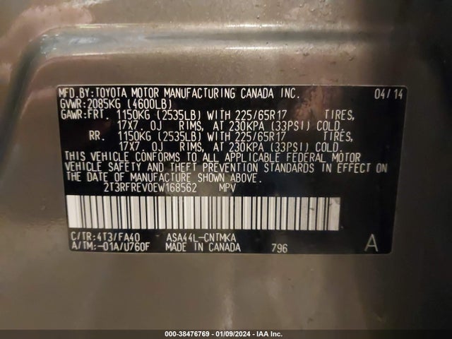 Toyota Rav4 Xle 2014 2T3RFREV0EW168562 Image 9