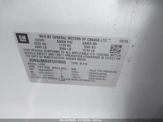 Chevrolet EQUINOX 1LT 2015 2GNALBEK6F6370569 Image 9