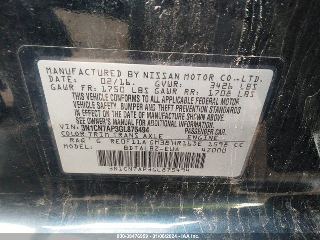 Nissan Versa 1.6 Sv 2016 3N1CN7AP3GL875494 Image 9