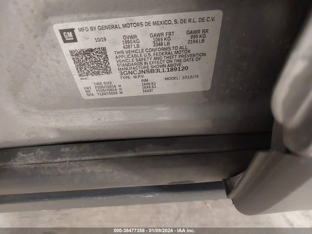 Chevrolet Trax Awd Ls 2020 3GNCJNSB3LL189120 Image 9
