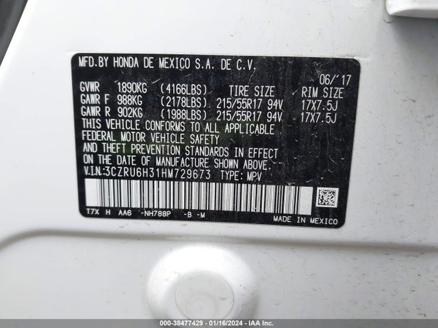 Honda HR-V LX 2017 3CZRU6H31HM729673 Image 9