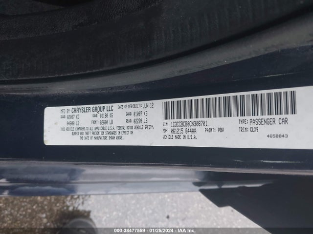 38477559 :رقم المزاد ، 1C3CCBCB0CN308701 vin ، 2012 Chrysler 200 Limited مزاد بيع