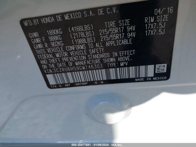3CZRU6H59GM746303 Honda HR-V EX