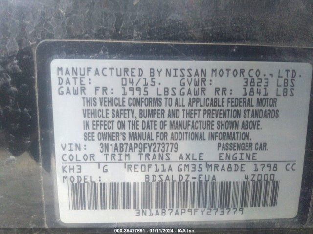 Nissan SENTRA SV 2015 3N1AB7AP9FY273779 Image 9