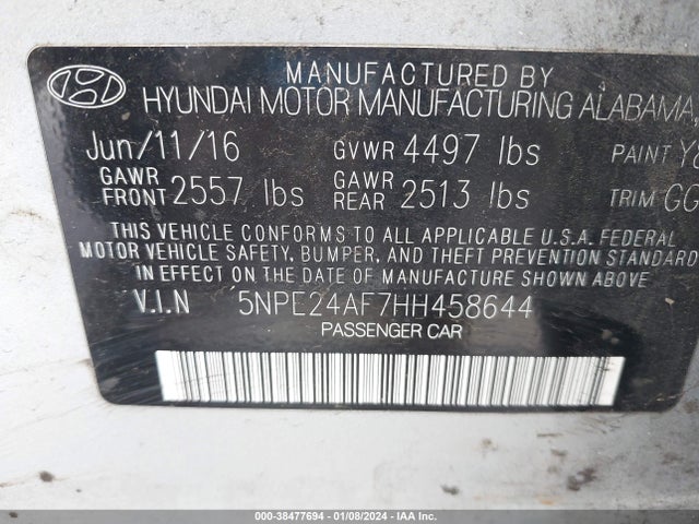 Hyundai SONATA SE 2017 5NPE24AF7HH458644 Image 9