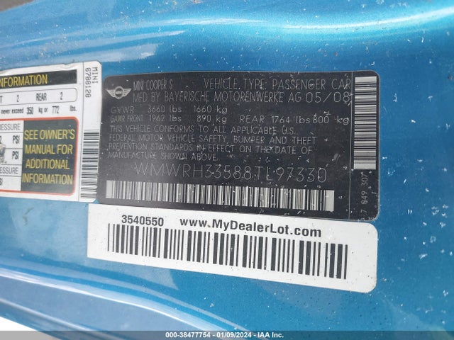2008 MINI COOPER S WMWRH33588TL97330 Photo 8