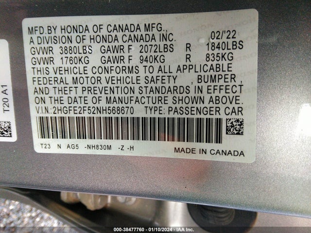 Honda Civic Sport 2022 2HGFE2F52NH568670 Image 9