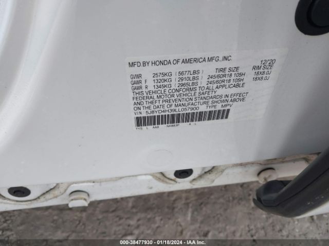 5J8YD4H39LL057900 Acura Mdx Standard