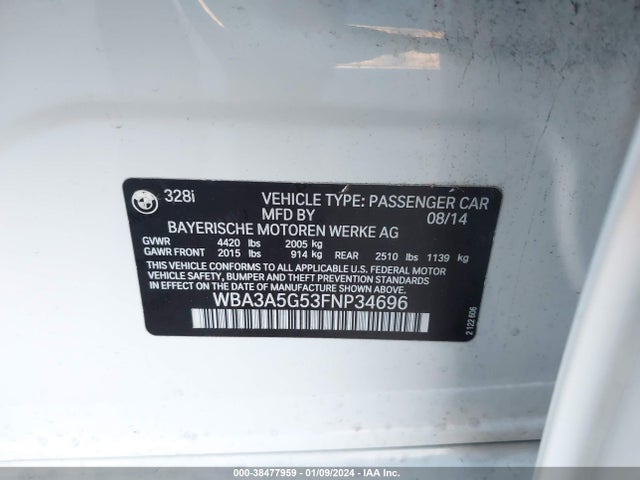 BMW 328I 2015 WBA3A5G53FNP34696 Image 9