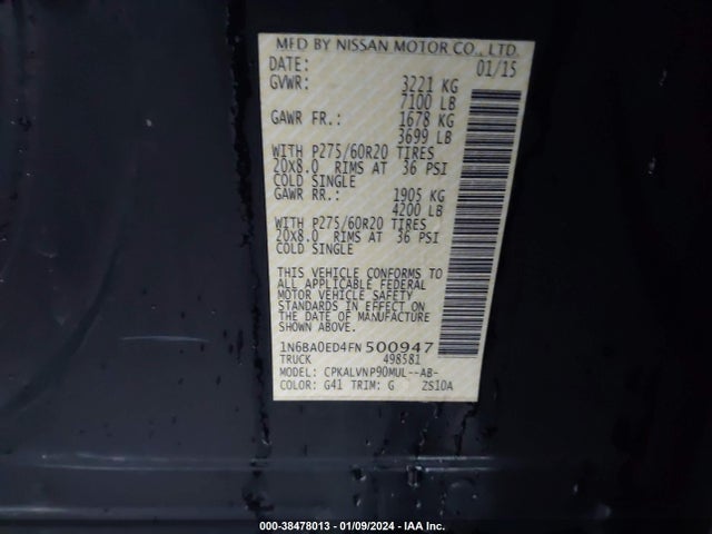 2015 NISSAN TITAN SL VIN: 1N6BA0ED4FN500947