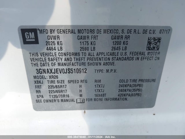 Chevrolet EQUINOX LT 2018 3GNAXJEV0JS510912 Image 9