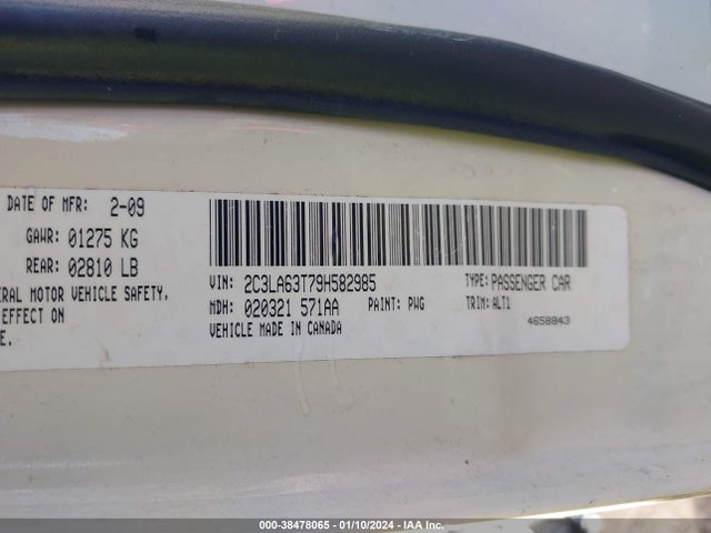 2009 CHRYSLER 300C HEMI VIN: 2C3LA63T79H582985