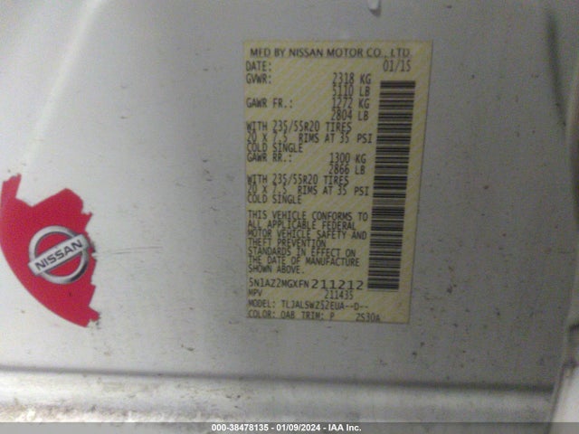 Nissan Murano Platinum 2015 5N1AZ2MGXFN211212 Image 9