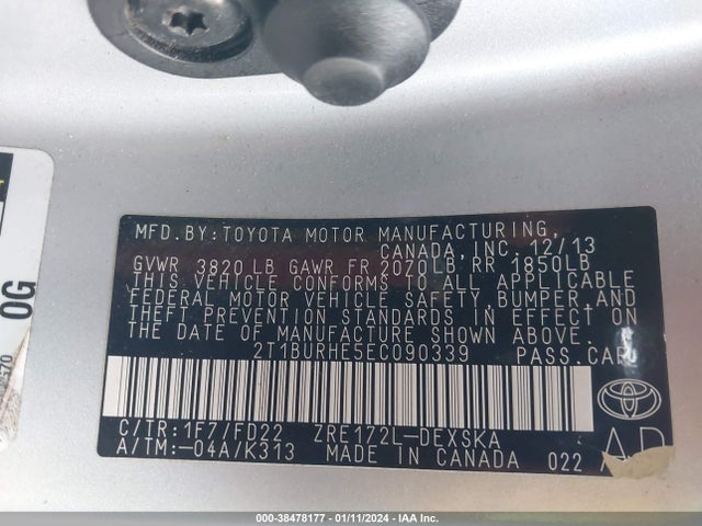 Toyota Corolla S 2014 2T1BURHE5EC090339 Image 9