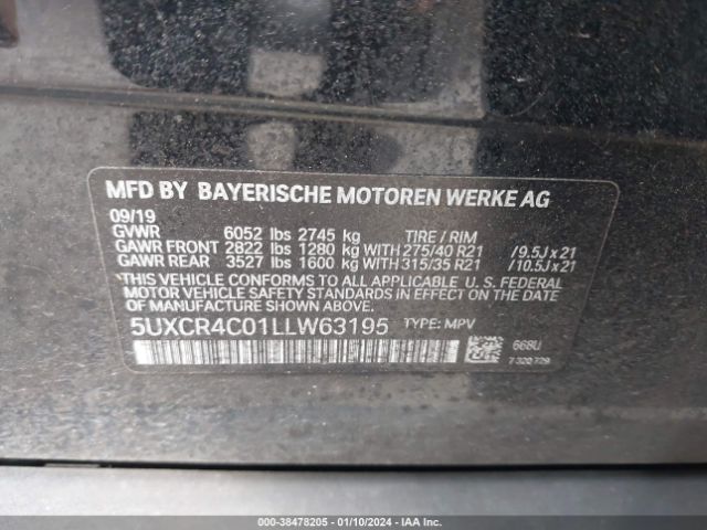 5UXCR4C01LLW63195 BMW X5 Sdrive40i