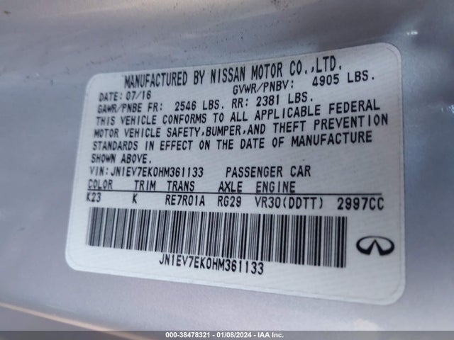 JN1EV7EK0HM361133 Infiniti Q60 3.0t Premium
