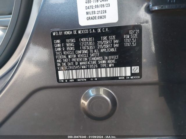 3CZRU5H57MM719526 Honda Hr-v 2wd Ex