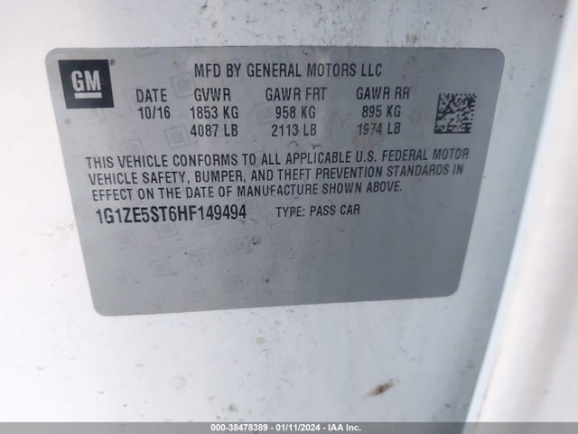 Chevrolet MALIBU 1LT 2017 1G1ZE5ST6HF149494 Image 9