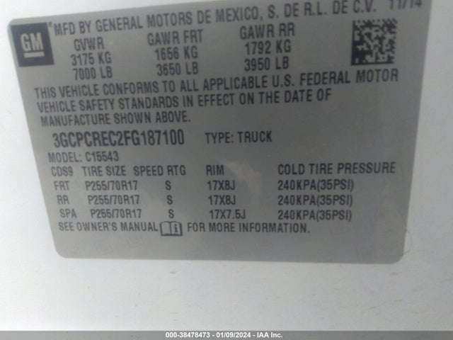 Chevrolet Silverado 1500 1lt 2015 3GCPCREC2FG187100 Image 9