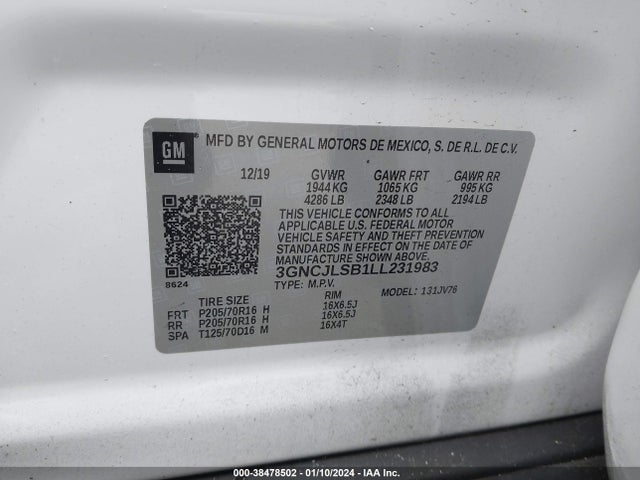 Chevrolet Trax Fwd Lt 2020 3GNCJLSB1LL231983 Image 9
