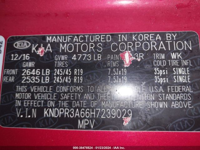 KNDPR3A66H7239029 KIA Sportage Sx Turbo
