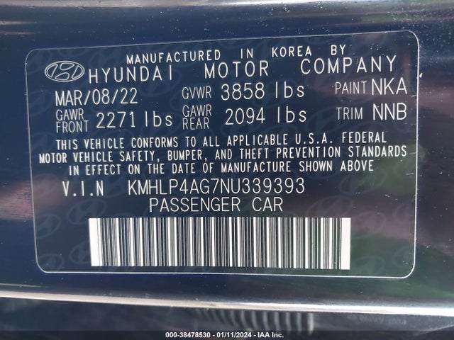 Hyundai Elantra Limited 2022 KMHLP4AG7NU339393 Image 9