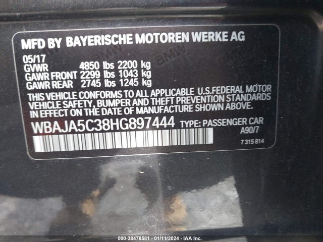 BMW 530I 2017 WBAJA5C38HG897444 Image 9
