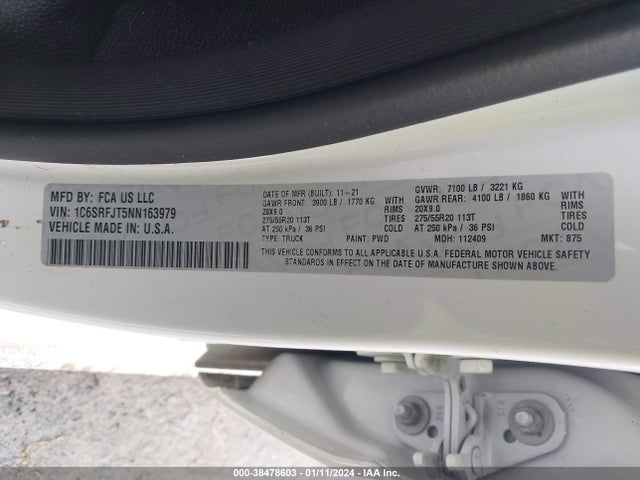 RAM 1500 Laramie  4x4 5'7 Box 2022 1C6SRFJT5NN163979 Image 9