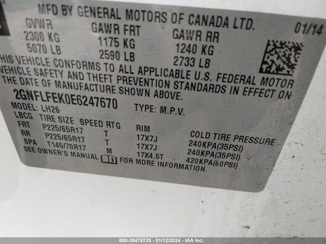 Chevrolet EQUINOX 1LT 2014 2GNFLFEK0E6247670 Image 9