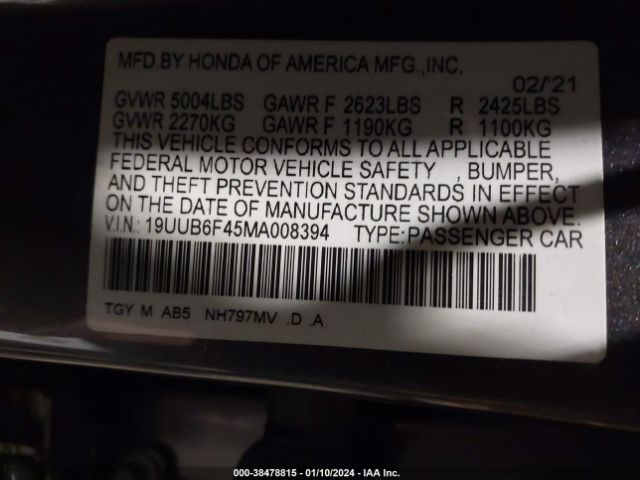 19UUB6F45MA008394 Acura Tlx Technology Package