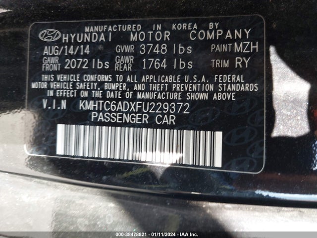 2015 HYUNDAI VELOSTER VIN: KMHTC6ADXFU229372