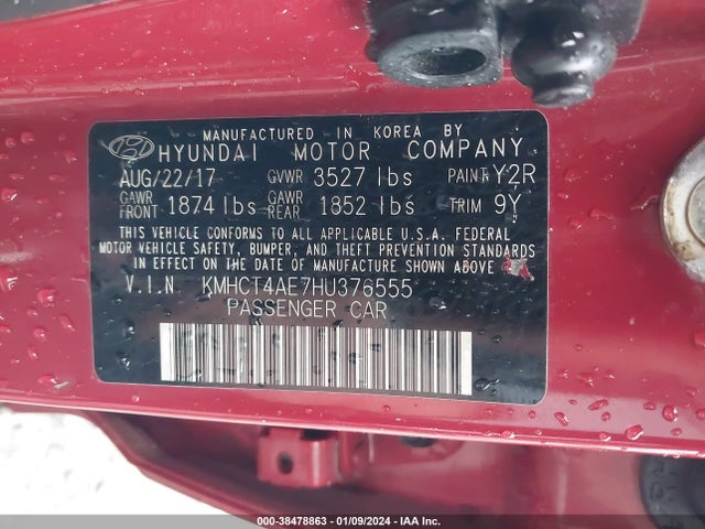 2017 HYUNDAI ACCENT SE VIN: KMHCT4AE7HU376555