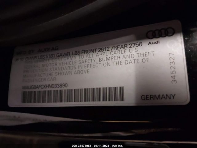 WAUG8AFCXHN033890 Audi A6 2.0t Premium