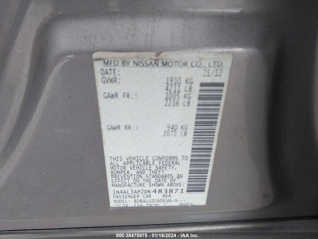 2013 NISSAN ALTIMA 2.5 SV VIN: 1N4AL3AP2DN483871