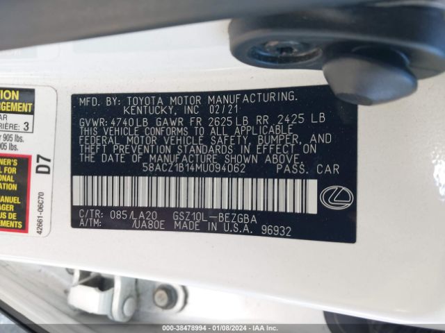 58ACZ1B14MU094062 Lexus ES 350
