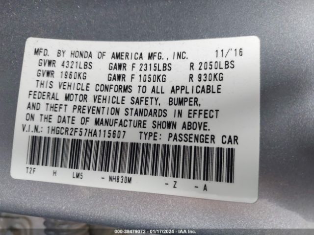 1HGCR2F57HA115607 Honda Accord Sport
