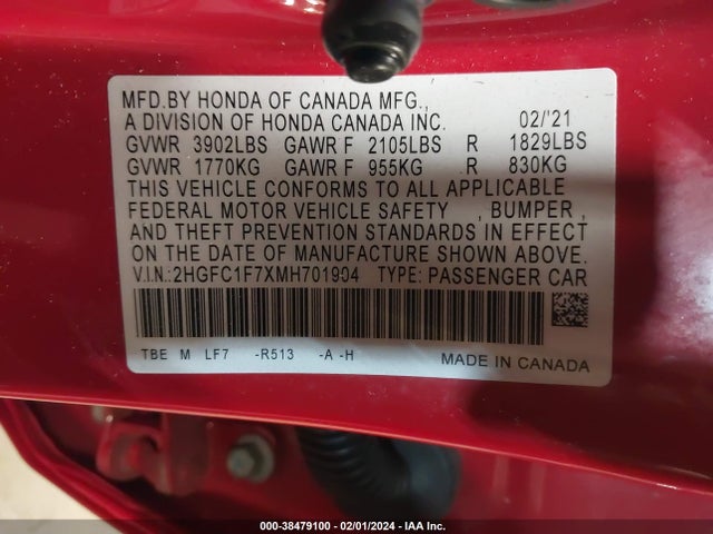Honda Civic Ex-l 2021 2HGFC1F7XMH701904 Image 9