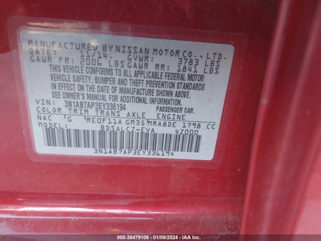 Nissan SENTRA S 2014 3N1AB7AP3EY336194 Image 9