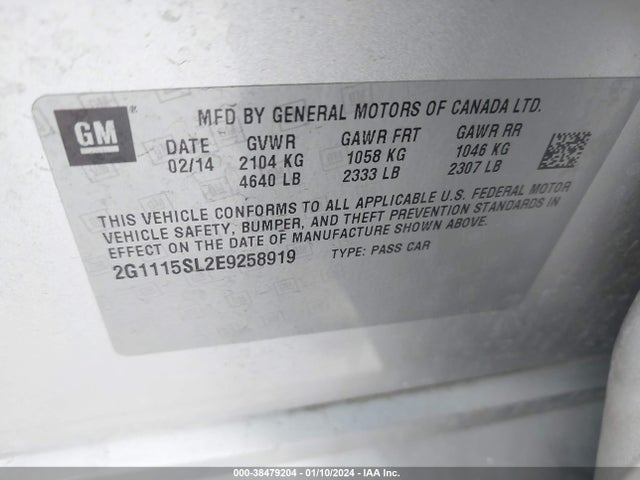 Chevrolet IMPALA 1LT 2014 2G1115SL2E9258919 Image 9