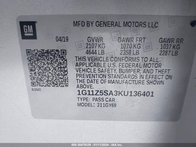 Chevrolet IMPALA LT 2019 1G11Z5SA3KU136401 Image 9