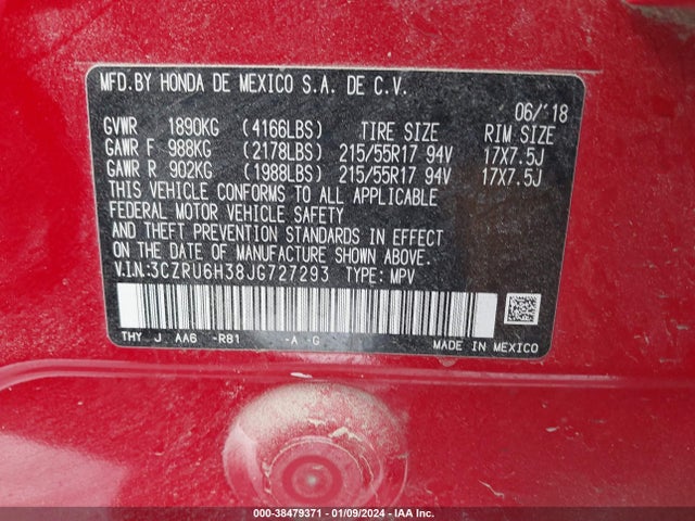 Honda HR-V LX 2018 3CZRU6H38JG727293 Image 9