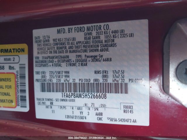 2017 FORD MUSTANG 1FA6P8AM5H5266608 Photo 8