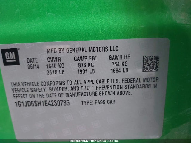 1G1JD6SH1E4230735 Chevrolet Sonic Lt Manual