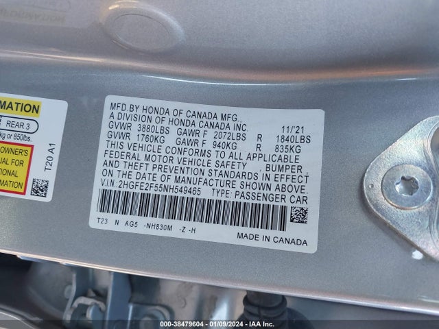 Honda Civic Sport 2022 2HGFE2F55NH549465 Image 9