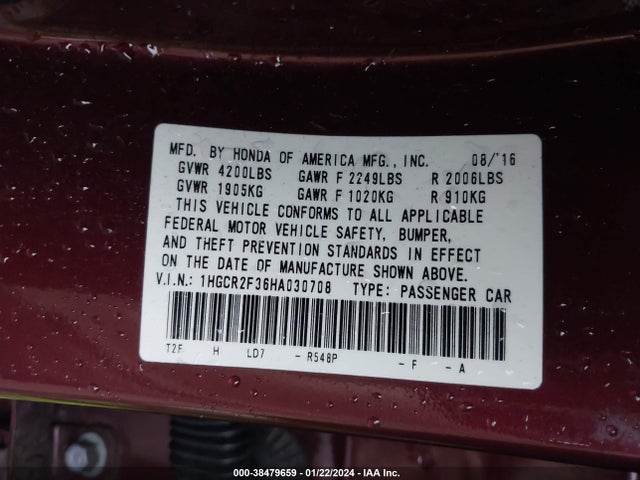 Honda ACCORD LX 2017 1HGCR2F36HA030708 Image 9