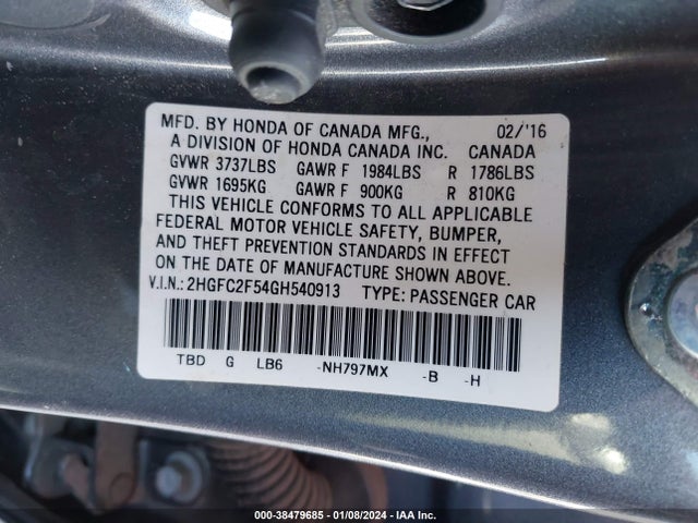 Honda Civic Lx 2016 2HGFC2F54GH540913 Image 9